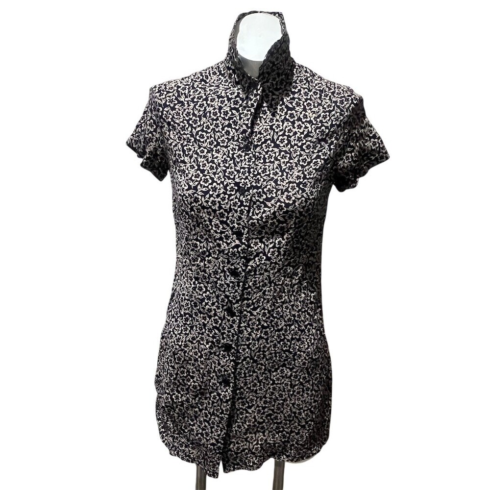 Reformation Shirt Dress Womens Size 2 Black & White Floral Mini Short